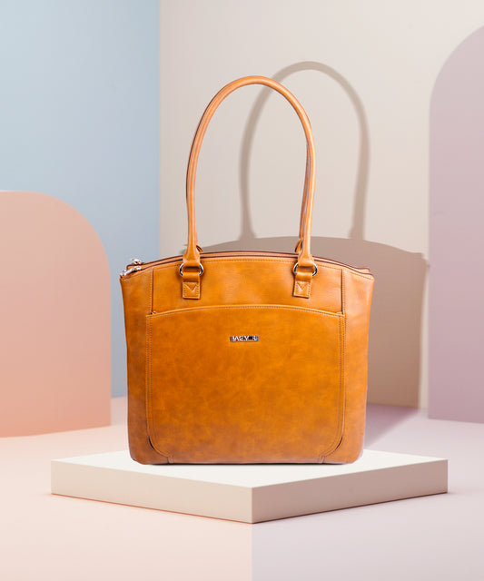 Women's Light Brown Faux Leather Tote Bag| Spacious Shoulder Bag