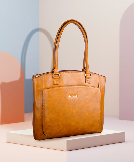 Women's Light Brown Faux Leather Tote Bag| Spacious Shoulder Bag