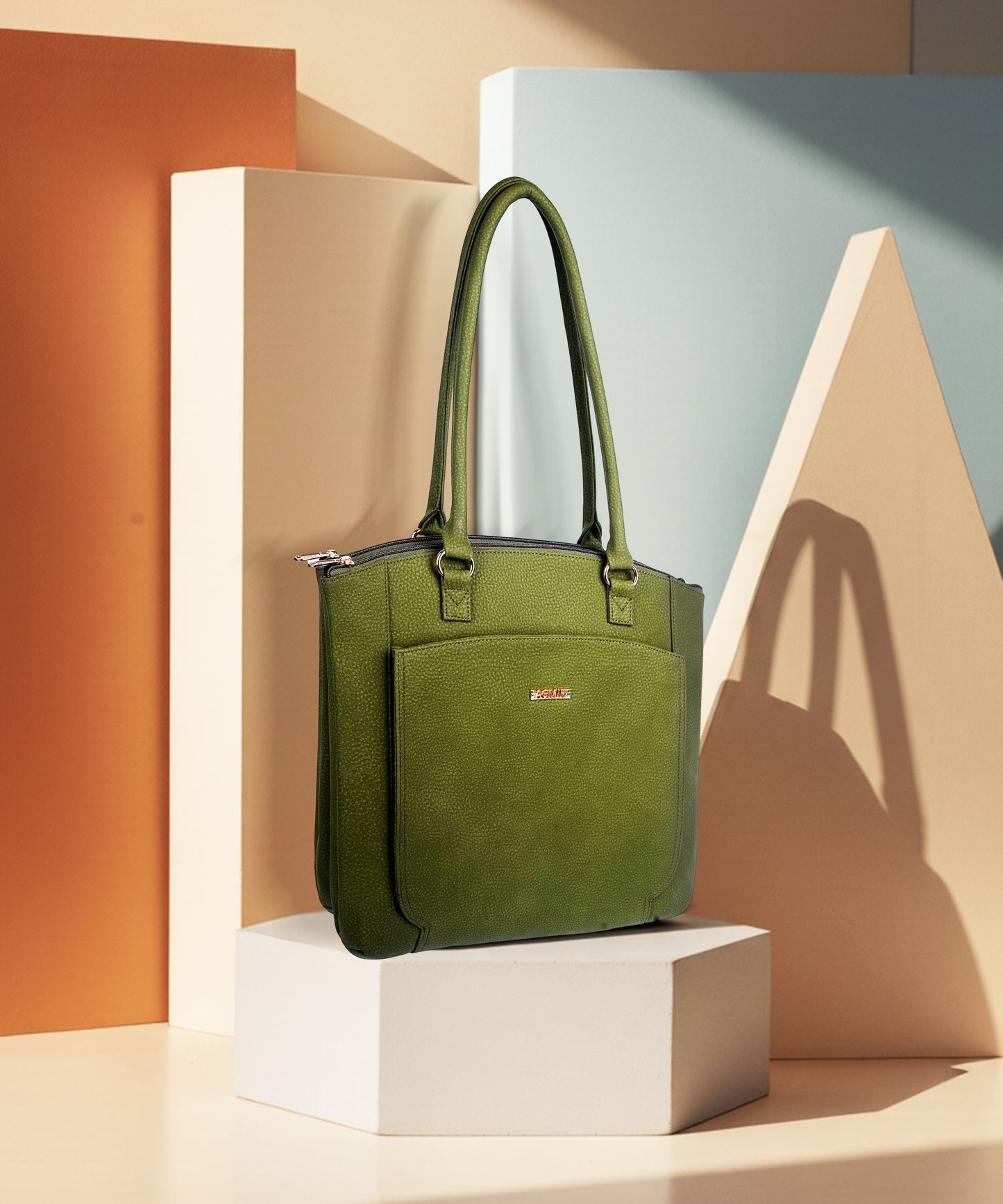 Women's Green Faux Leather Tote Bag| Spacious Shoulder Bag