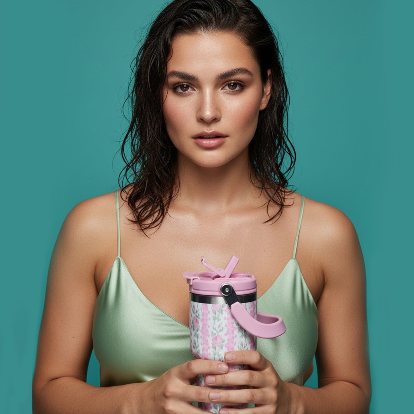 BAGMIRE Floral Insulated Tumbler – Dual Lid (Straw & Sip) Stainless Steel Hot & Cold Travel Mug | Leak Proof & Reusable Coffee Cup for Women