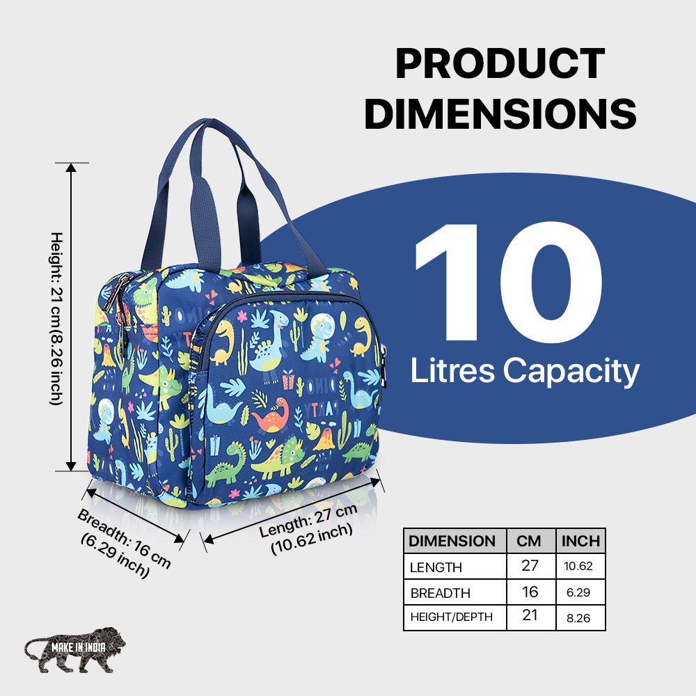 Dinosour print Insulated Lunch Bag – Waterproof, Dual Compartments, Foil Lining | BAGMIRE