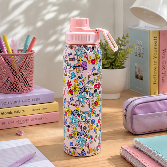 Cute Unicorn Insulated Stainless Steel Water Bottle for Girls | 800ml Leakproof School Bottle | Kawaii Aesthetic Travel Flask