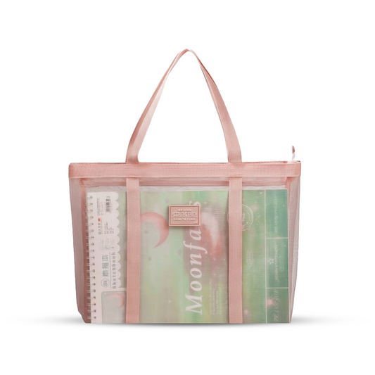 Clear mesh Tote Bag with Handle Peach - Bagmire