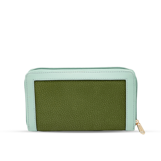 Bagmire Two-Tone Textured Wallet With Zipper Sea Green - Bagmire