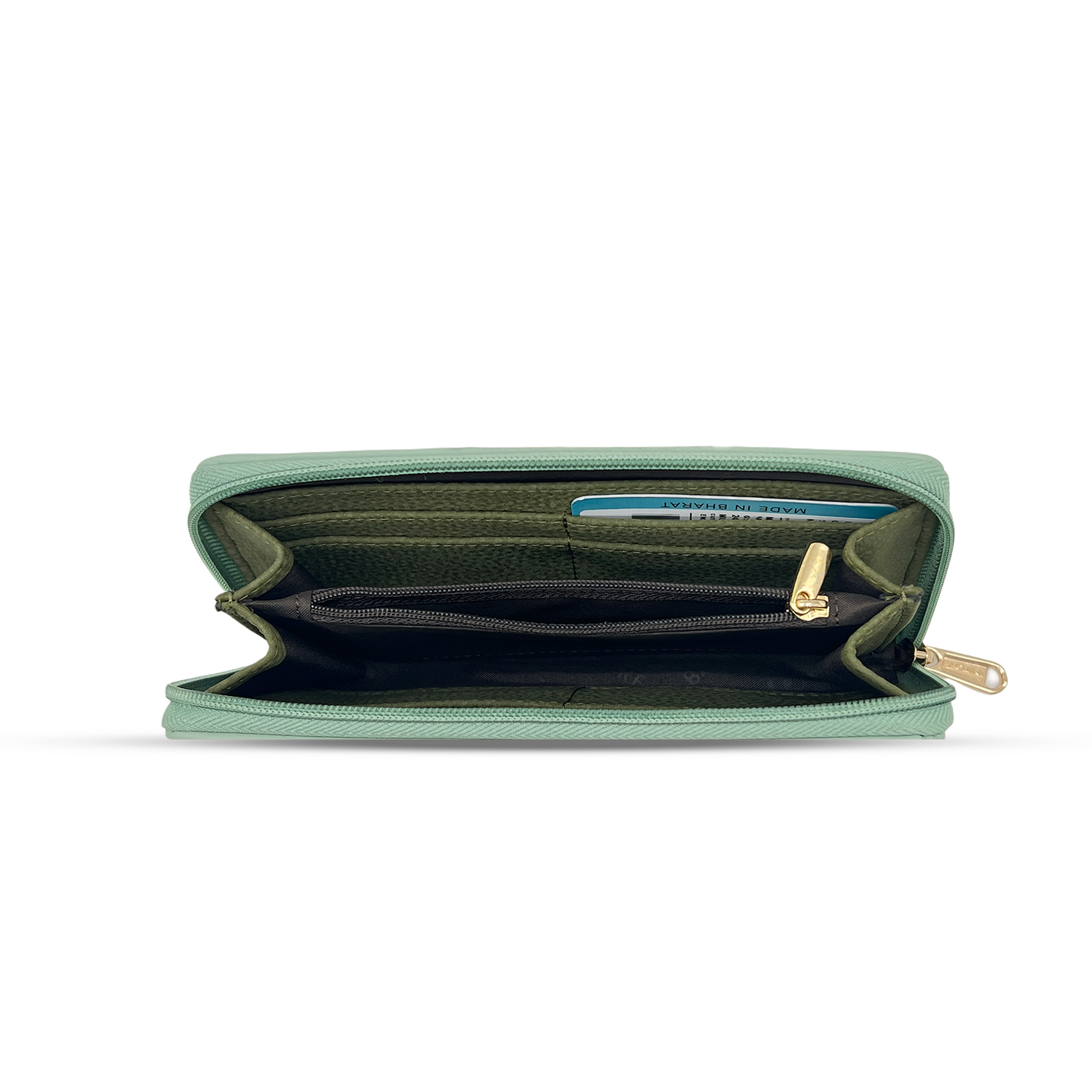 Bagmire Two-Tone Textured Wallet With Zipper Sea Green - Bagmire
