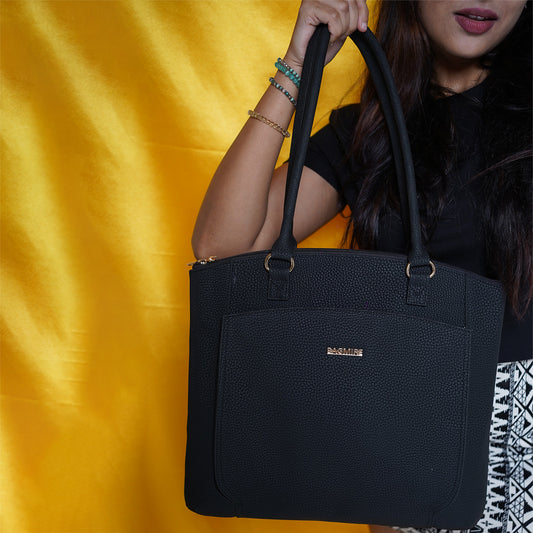 Women's Black Faux Leather Tote Bag| Spacious Shoulder Bag