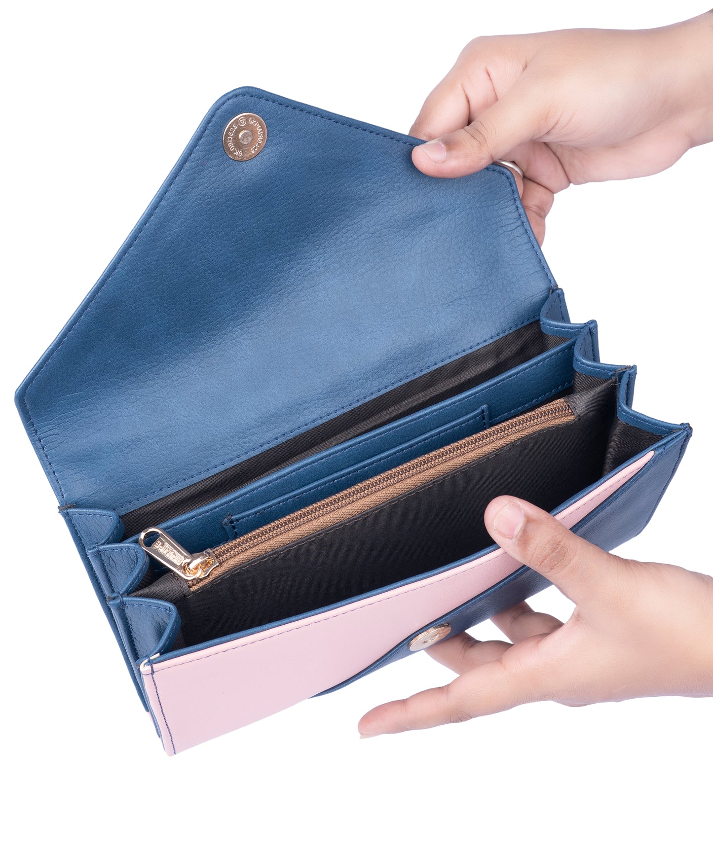 Bagmire Stylish Tri-Color Clutch Wallet - PU Leather Bifold with Zip Pocket & Snap Closure