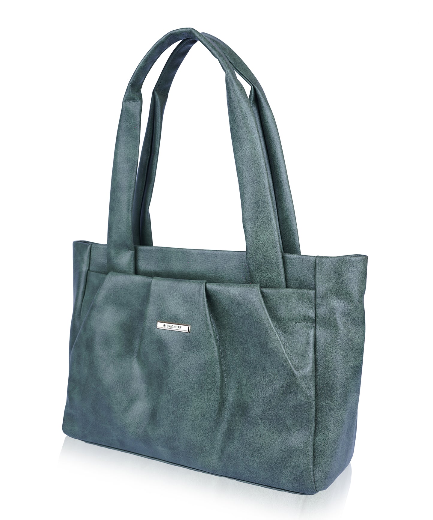 Bagmire Women's Pleated Faux Leather Tote- Padded Handle Shoulder Bag