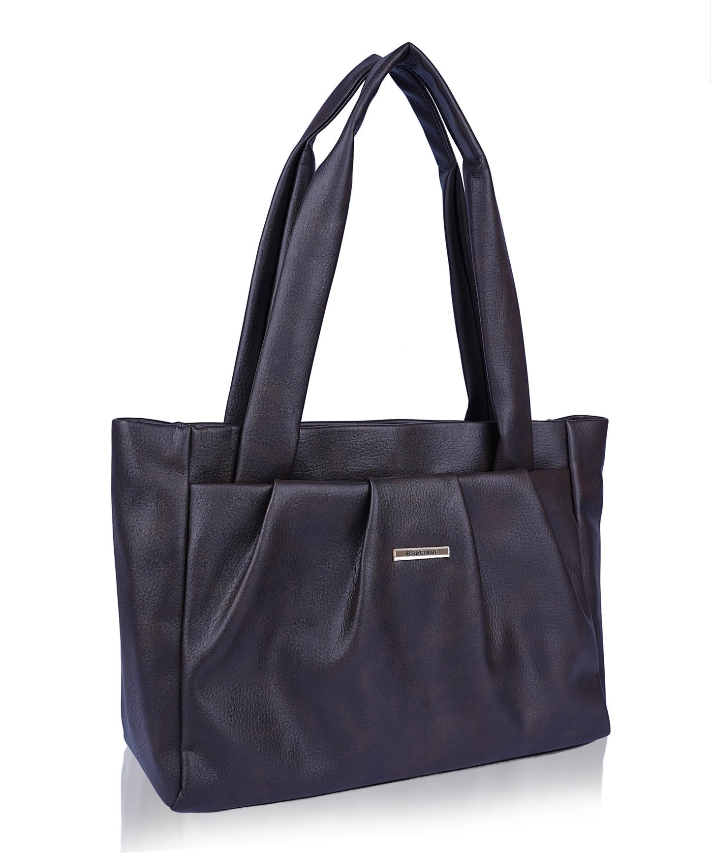 Bagmire Women's Pleated Faux Leather Tote- Padded Handle Shoulder Bag