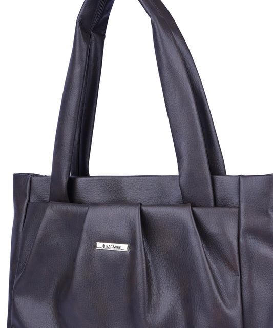 Bagmire Women's Pleated Faux Leather Tote- Padded Handle Shoulder Bag