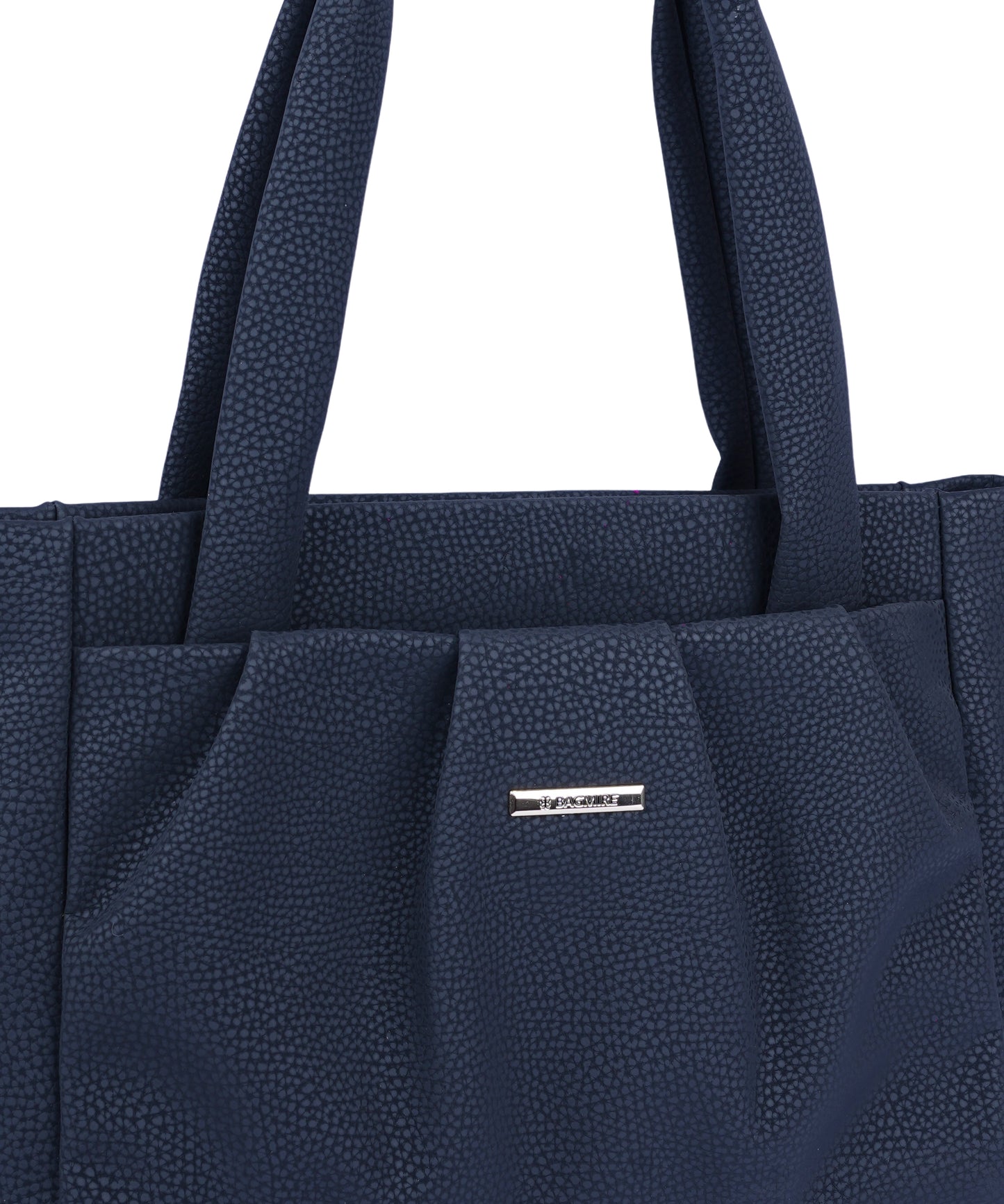 Bagmire Women's Pleated Faux Leather Tote- Padded Handle Shoulder Bag