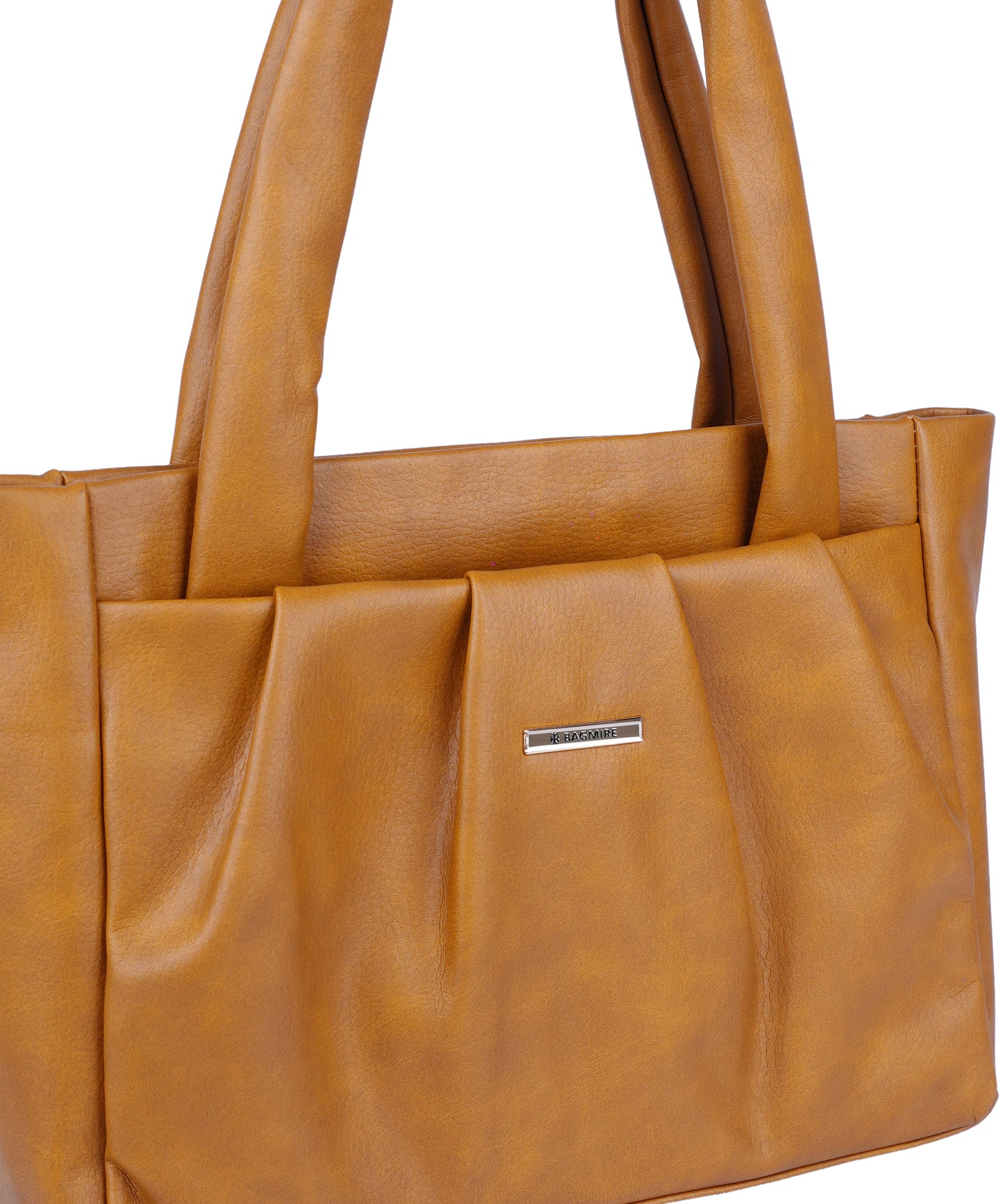 Bagmire Women's Pleated Faux Leather Tote- Padded Handle Shoulder Bag