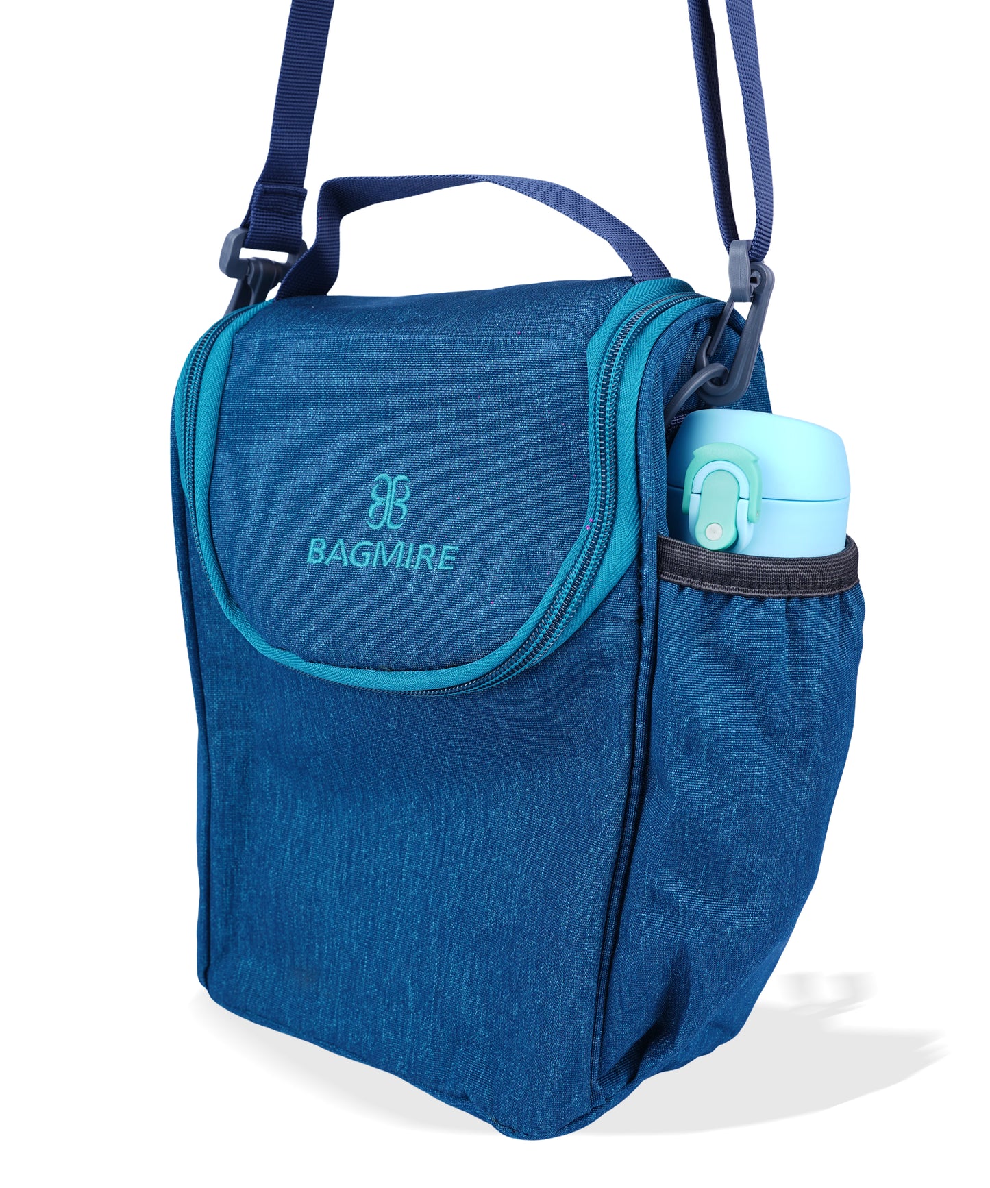 BAGMIRE Insulated Lunch Bag for Office & Travel – Premium Denim Style Food Carry Bag with Bottle Holder, Adjustable Strap & Thermal Lining