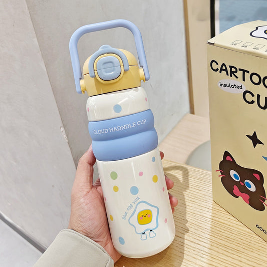 Kids Water Bottle with Handle – Cute Design(BPA-Free, Leak-Proof, 600ml)-blue - Bagmire