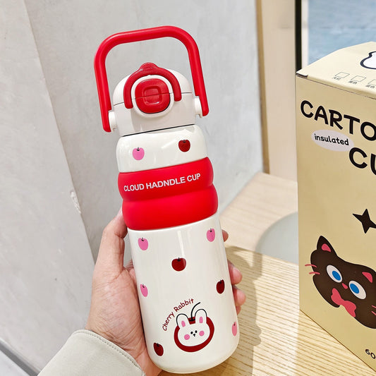 Kids Water Bottle with Handle – Cute Design(BPA-Free, Leak-Proof, 600ml)-red - Bagmire