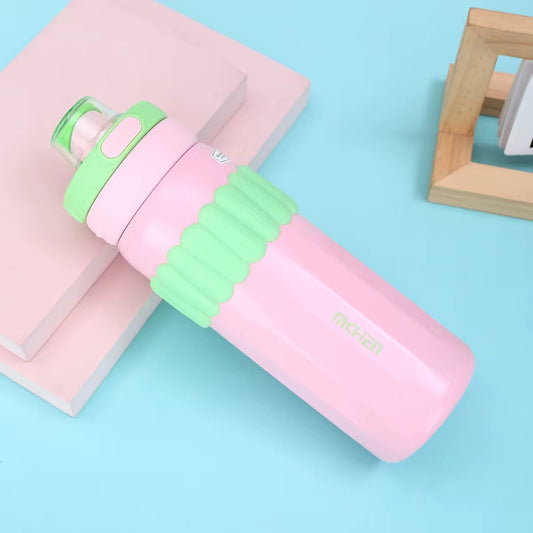 Macaron Insulated Water Bottle 550ml | Leakproof Stainless Steel Sipper with Straw Lid & Silicone Grip | Cute Travel Flask for Kids & Adults