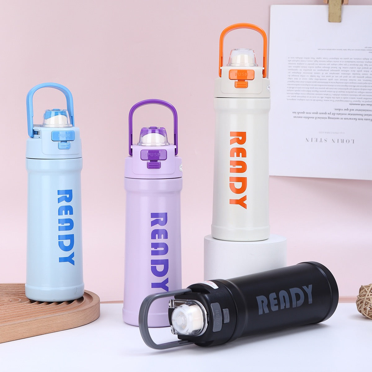 READY Insulated Water Bottle with Straw Lid | Leakproof Stainless Steel Flask for Kids & Adults | Hot & Cold Travel Bottle (550ml)