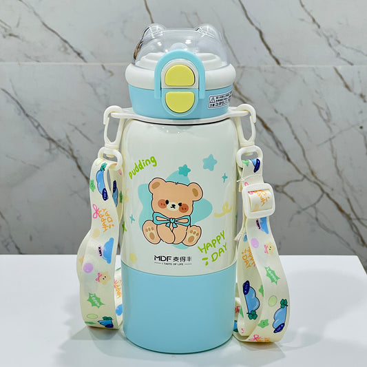 Cute Kids Insulated Straw Sipper Bottle | Leakproof Thermal Water Bottle with Straw – Bear & Bunny Design