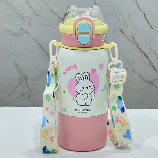 Cute Kids Insulated Straw Sipper Bottle | Leakproof Thermal Water Bottle with Straw – Bear & Bunny Design