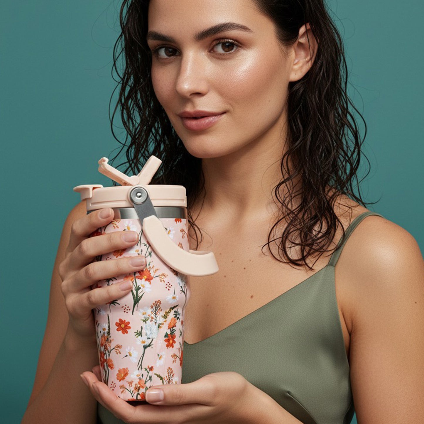 BAGMIRE Floral Insulated Tumbler – Dual Lid (Straw & Sip) Stainless Steel Hot & Cold Travel Mug | Leak Proof & Reusable Coffee Cup for Women