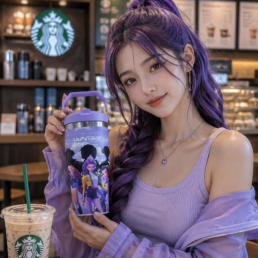K-pop Demon Hunters 600ml Vacuum Insulated Tumbler | Korean Anime Travel Cup with Handle