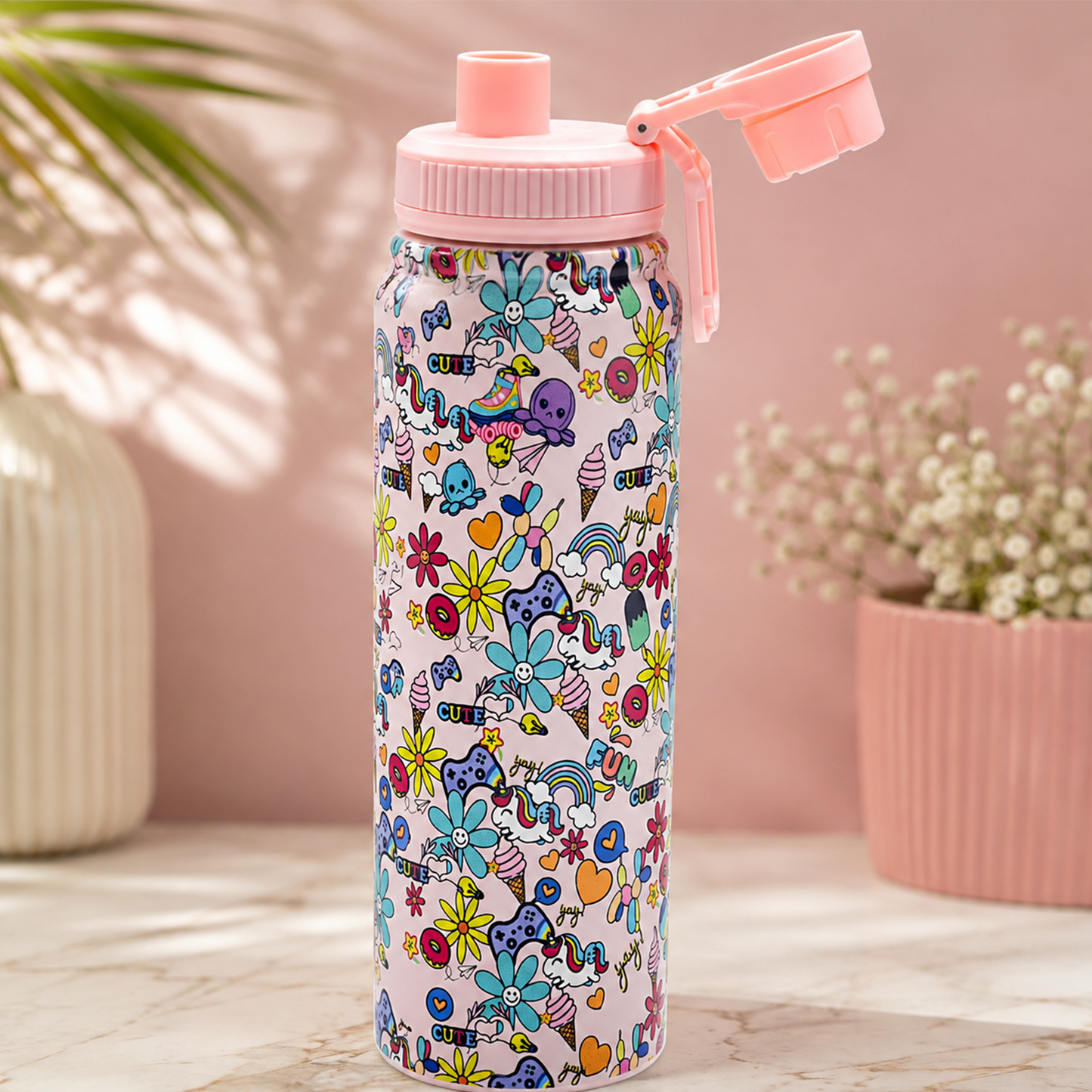 Cute Unicorn Insulated Stainless Steel Water Bottle for Girls | 800ml Leakproof School Bottle | Kawaii Aesthetic Travel Flask