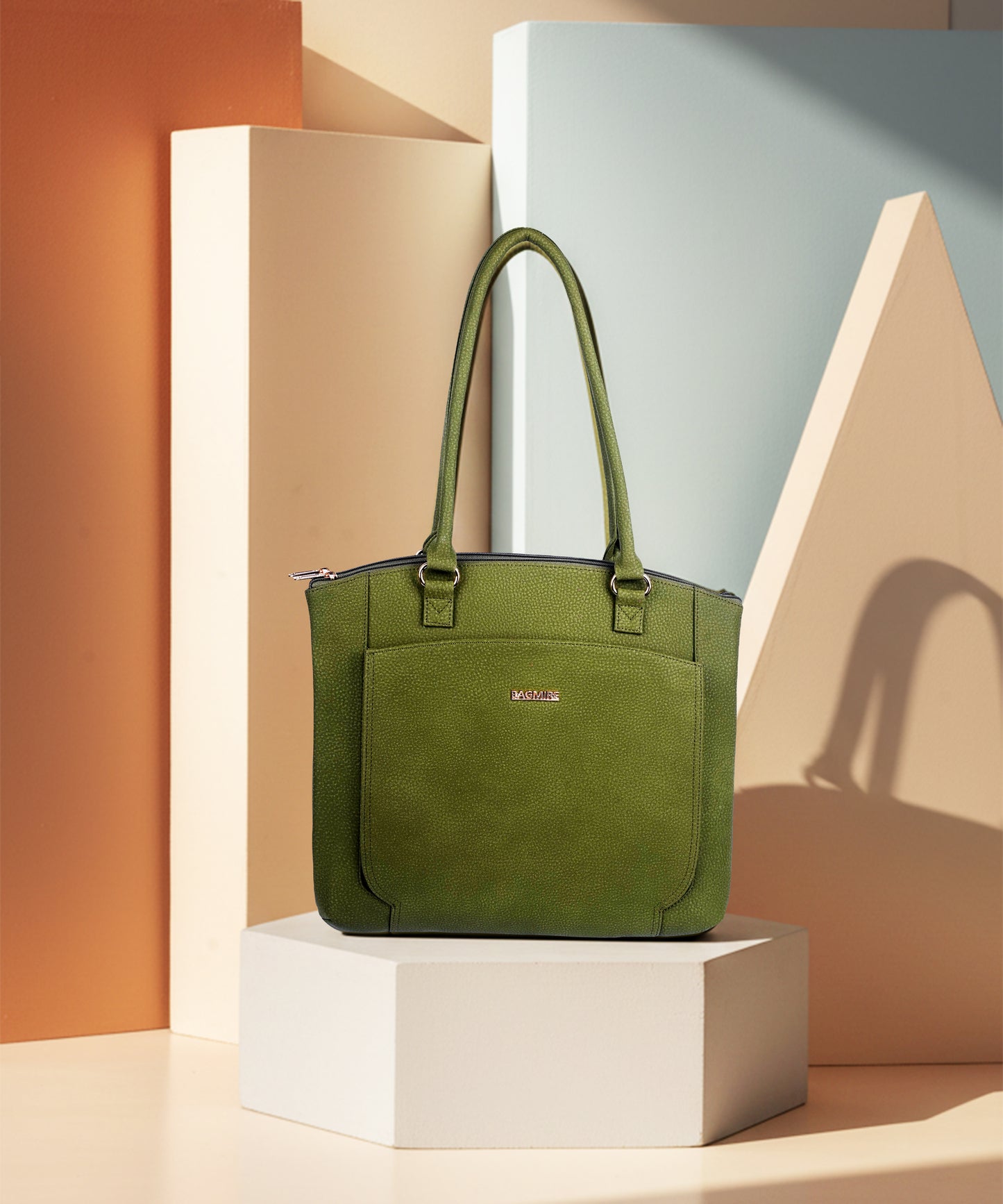 Women's Green Faux Leather Tote Bag| Spacious Shoulder Bag