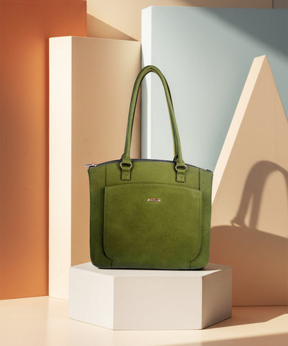 Women's Green Faux Leather Tote Bag| Spacious Shoulder Bag