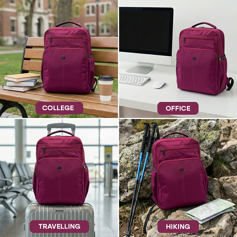 BAGMIRE Fuchsia Pink Nylon Backpack – Lightweight Travel, College & Office Bag for Women & Girls