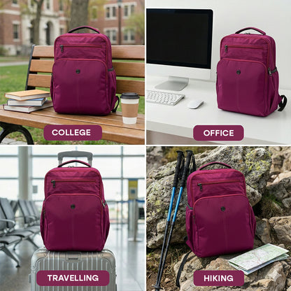 BAGMIRE Fuchsia Pink Nylon Backpack – Lightweight Travel, College & Office Bag for Women & Girls