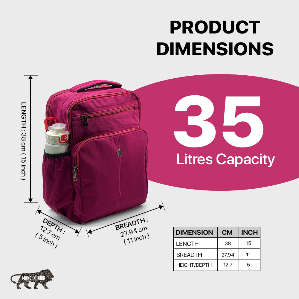 BAGMIRE Fuchsia Pink Nylon Backpack – Lightweight Travel, College & Office Bag for Women & Girls
