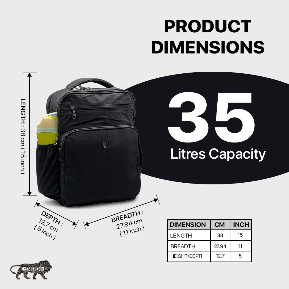 Lightweight 15" Black Nylon Backpack - Multi-Compartment, Waterproof, Professional Work Bag Bagmire