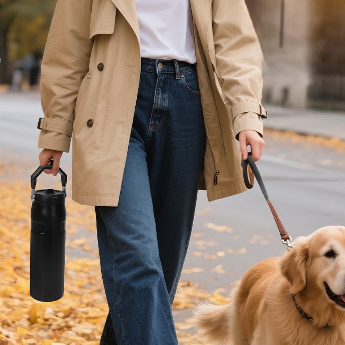 Large Capacity Insulated Water Bottle with Handle - Stainless Steel, Leakproof, Wide Mouth Flip Cap for Gym, Sport & Outdoor