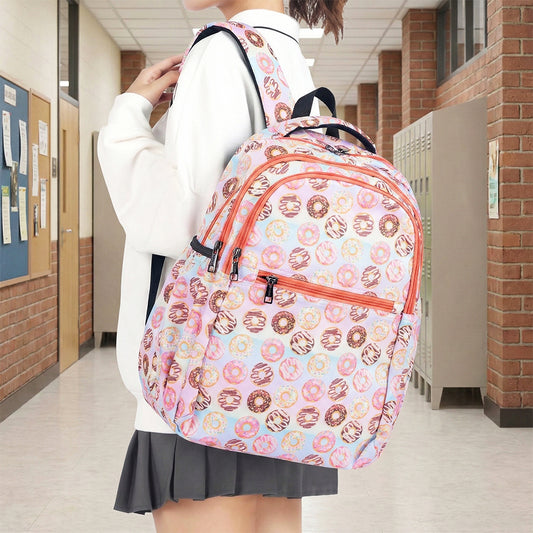 Girls' Donut Print Backpack 18 Inch - Cute, Lightweight, Waterproof School Bag Bagmire