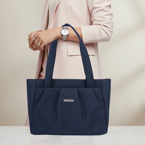 Bagmire Women's Pleated Faux Leather Tote- Padded Handle Shoulder Bag