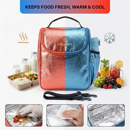 BAGMIRE Insulated Lunch Bag for Office & Travel – Premium Denim Style Food Carry Bag with Bottle Holder, Adjustable Strap & Thermal Lining