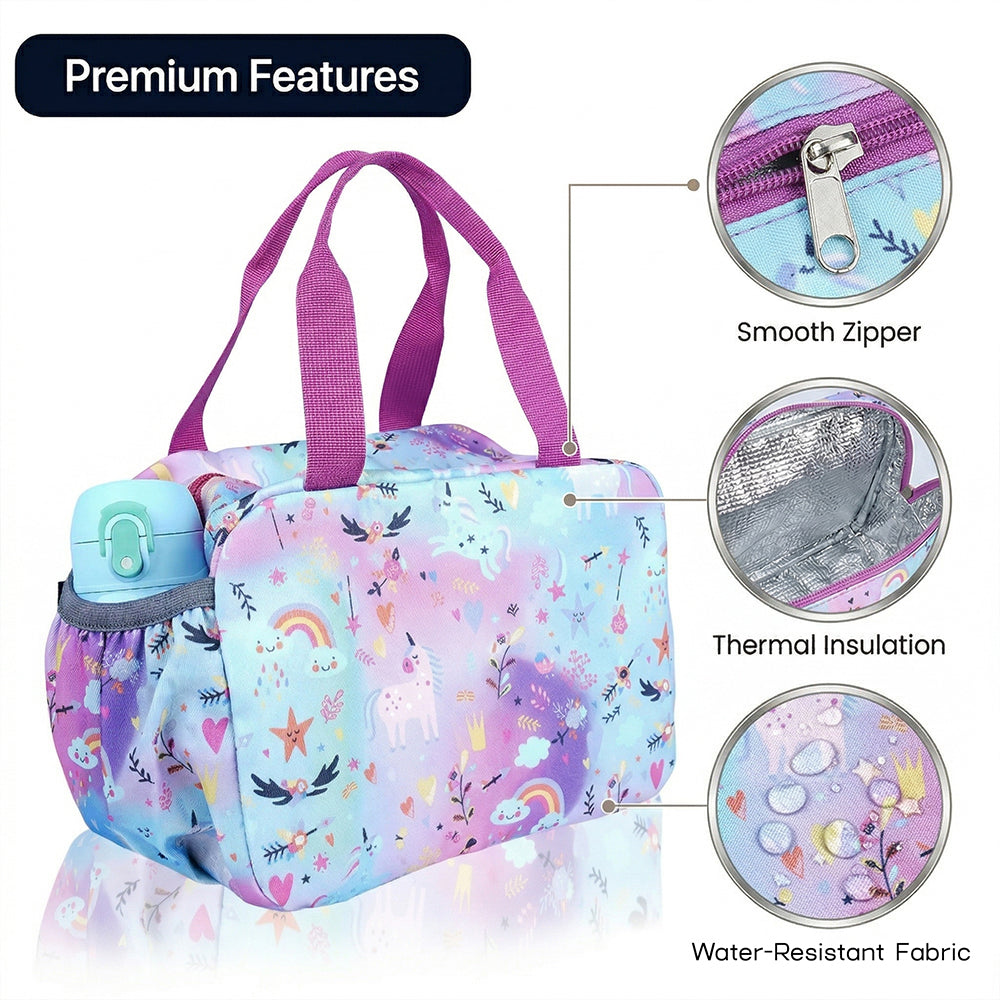 Unicorn Rainbow Kids Insulated Lunch Bag – Cute & Spacious Food Carry Bag for School and Picnic | BAGMIRE