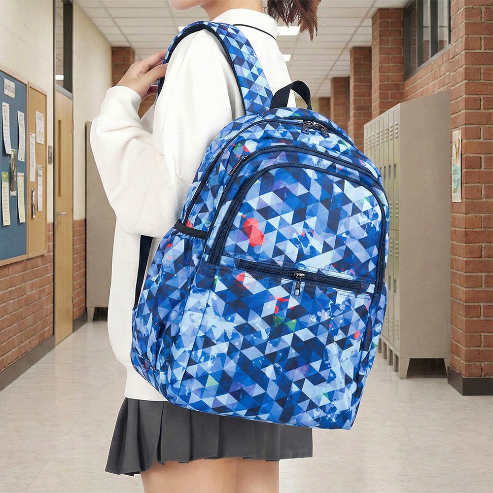 18" Geometric Print Backpack - Waterproof, Durable Nylon for School Kids | Bagmire Triangle Pattern