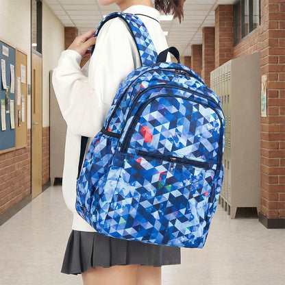 18" Geometric Print Backpack - Waterproof, Durable Nylon for School Kids | Bagmire Triangle Pattern