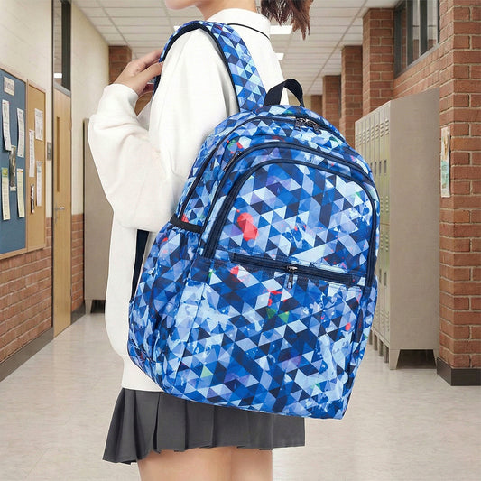 18" Geometric Print Backpack - Waterproof, Durable Nylon for School Kids | Bagmire Triangle Pattern