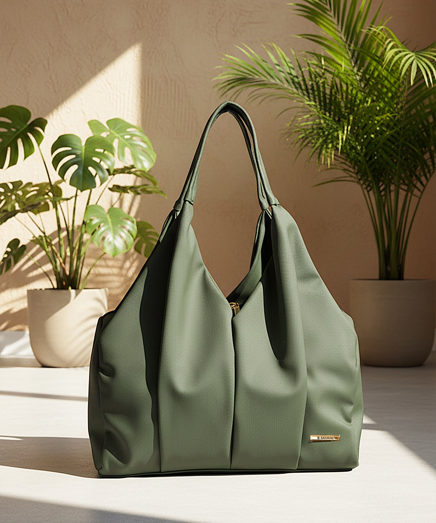 Green Faux Leather Tote Bag for Women Shoulder Handbag