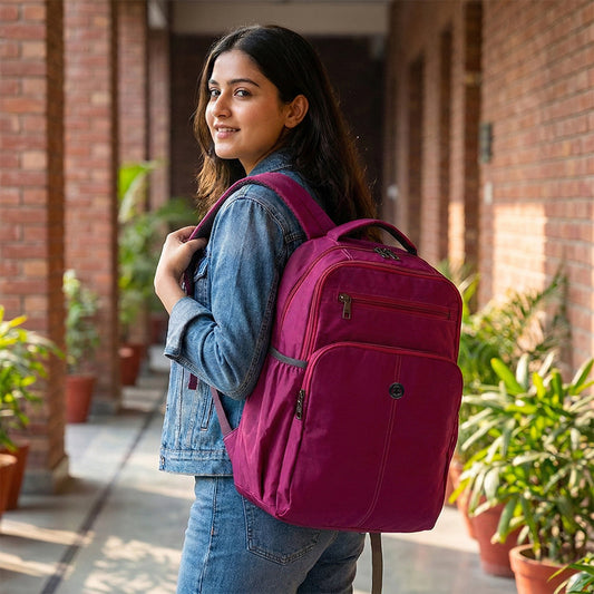 BAGMIRE Fuchsia Pink Nylon Backpack – Lightweight Travel, College & Office Bag for Women & Girls
