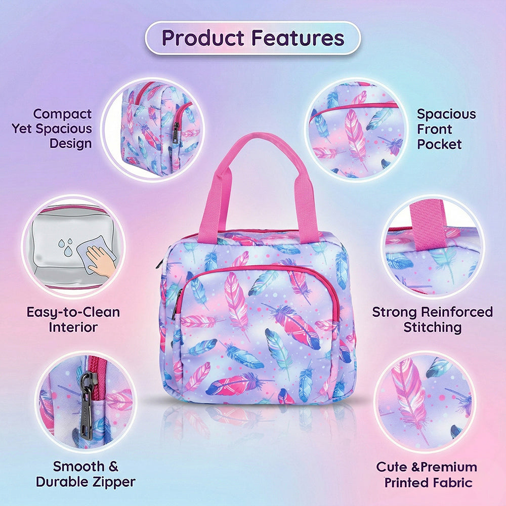 Feather print Insulated Lunch Bag – Waterproof, Dual Compartments, Foil Lining | BAGMIRE