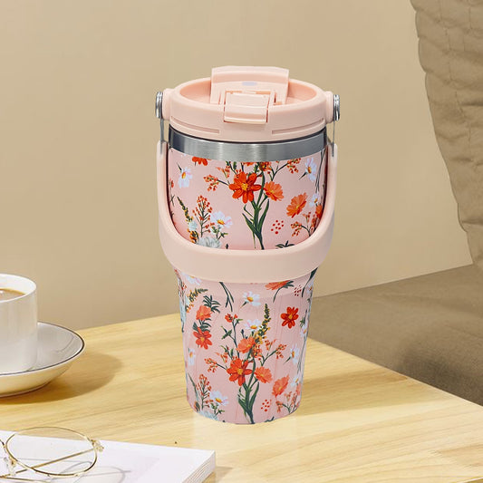 BAGMIRE Floral Insulated Tumbler – Dual Lid (Straw & Sip) Stainless Steel Hot & Cold Travel Mug | Leak Proof & Reusable Coffee Cup for Women