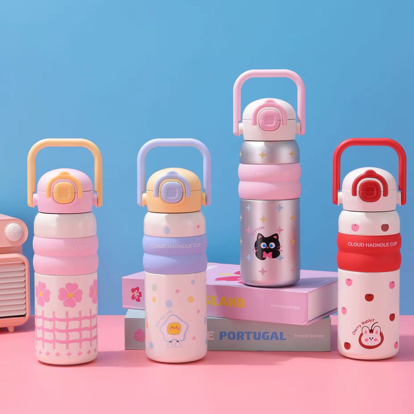 Kids Water Bottle with Handle – Cute Design(BPA-Free, Leak-Proof, 600ml)-blue - Bagmire