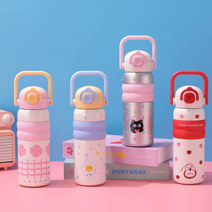 Kids Water Bottle with Handle – Cute Design(BPA-Free, Leak-Proof, 600ml)-blue - Bagmire