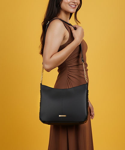 Bagmire Chic Chain Strap Hobo Bag For Women-Black