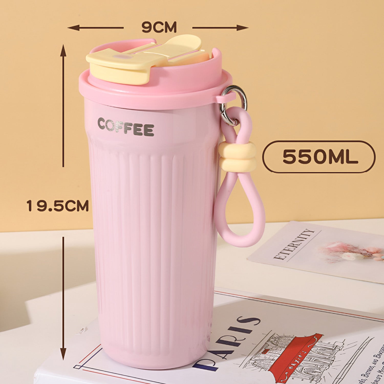 Trendy Portable Coffee Cup 550ML – Reusable, Leakproof & Easy Carry Travel Mug Pink - Bagmire