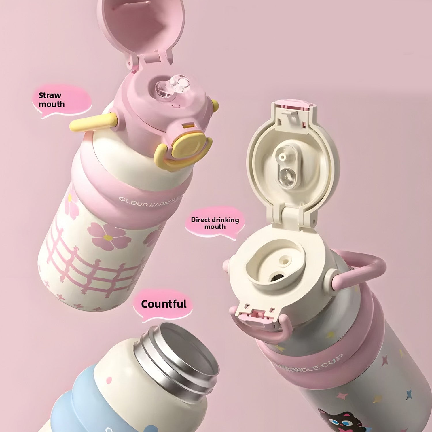 Kids Water Bottle with Handle – Cute Design(BPA-Free, Leak-Proof, 600ml)-blue - Bagmire