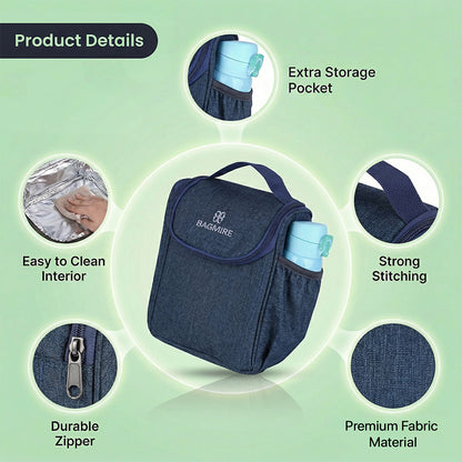 BAGMIRE Insulated Lunch Bag for Office & Travel – Premium Denim Style Food Carry Bag with Bottle Holder, Adjustable Strap & Thermal Lining